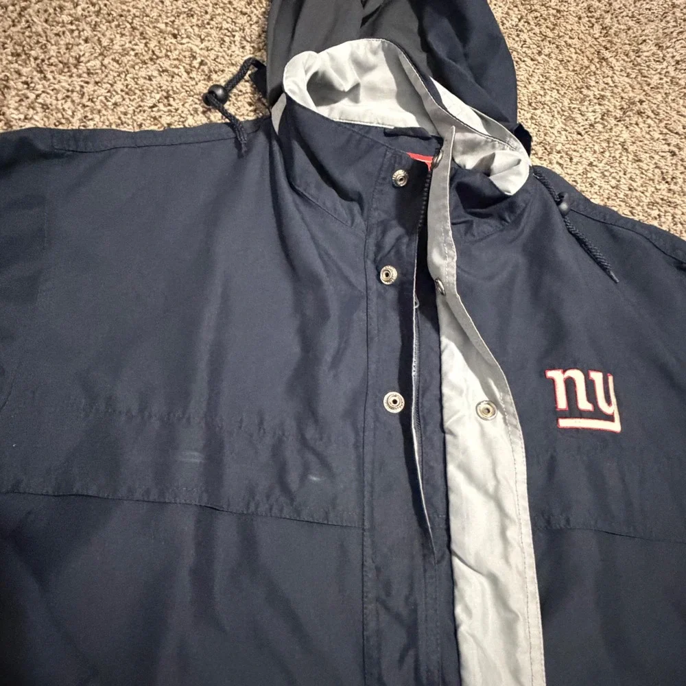 NFL New York Giants Men Hooded Rain Jacket Navy Blue Full Zip Windbreaker Medium